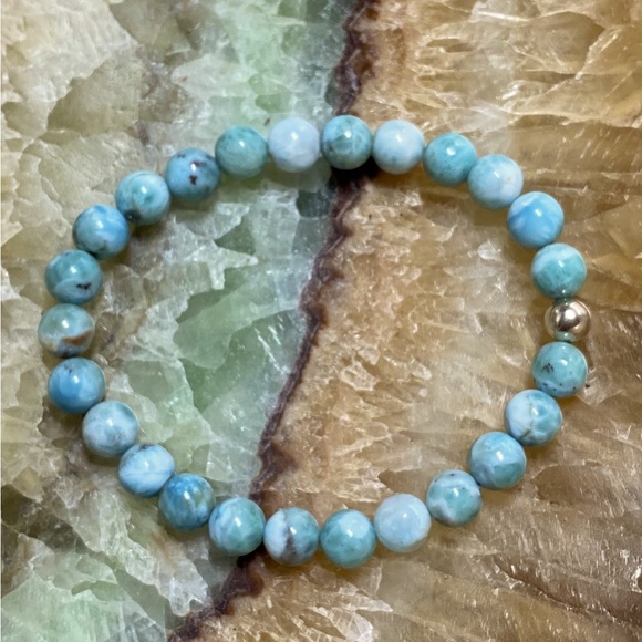 LARIMAR GEMSTONE Bead Bracelet, Natural Dominican Larimar stone beads! - Picture 1 of 5